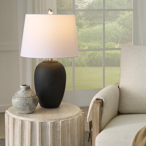 Home 23" Black Vintage Distressed Ceramic Pot Table Lamp for Bedroom