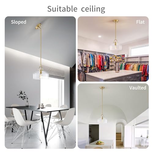 Chandelier Rustic Farmhouse Industrial Round Ceiling Pendant LED Light Fixture with Clear Glass Shades for Dining Room Kitchen Island Foyer Entryway