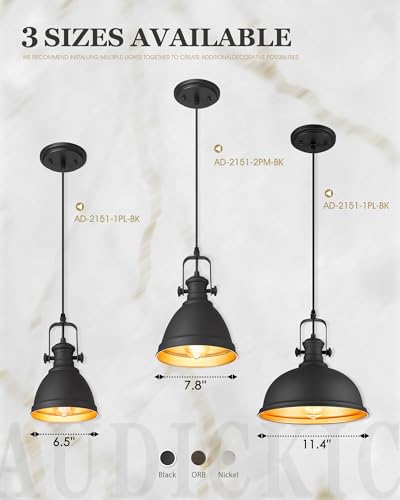 2 Pack Black Pendant Lights Kitchen Island