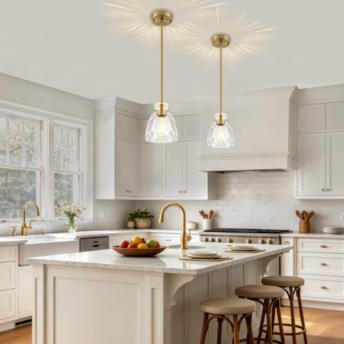 Modern Brushed Gold Pendant Lights Kitchen Island 2 Pack 5.9" Hanging Light