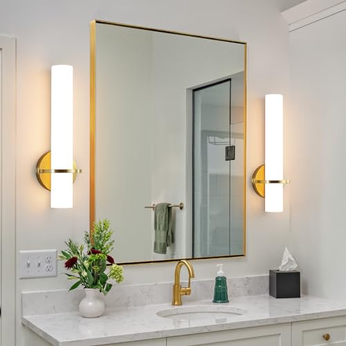 Wall Sconces 15 inch Gold Wall Sconces Set of Two Modern Bathroom Sconce 15W Dimmable LED Wall Sconce Light with Acrylic Lampshade