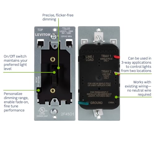 Toggle Slide LED Advanced Dimmer Switch for 150W Dimmable LED