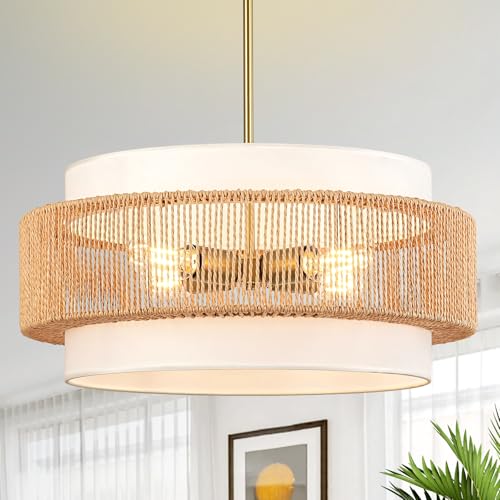 4 Light Rattan Chandelier for Dining Room