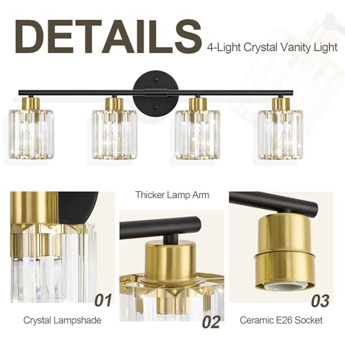 Modern Black Gold Crystal Bathroom Light Fixtures