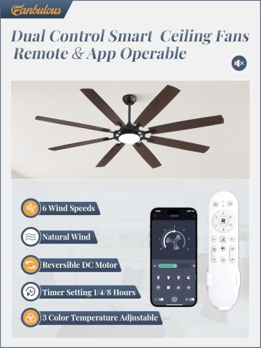 72 Inch Black Ceiling Fans with 3CCT Lights and Remote (Black / 72")