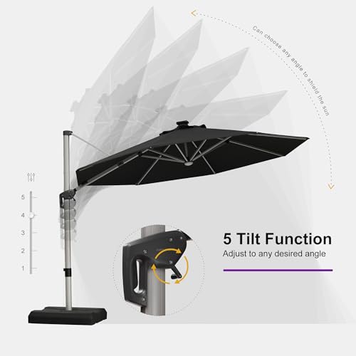 Cantilever Patio Umbrella 11ft Round Solar LED Light