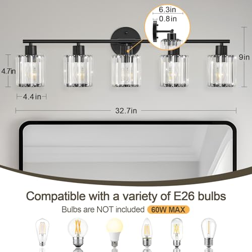 Modern Black Crystal Bathroom Light Fixtures