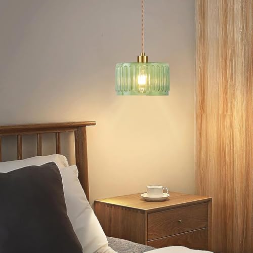 Plug in Pendant Light Hanging Lights with Plug in Cord Boho Hanging Lamp Glass Gold Mid Century Modern Vintage Dimmable Green Flower Plug in Chandelier Ceiling Fixture for Living Room