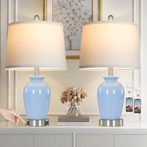 23" Light Blue Ceramic Table Lamp Set of 2 for Bedroom