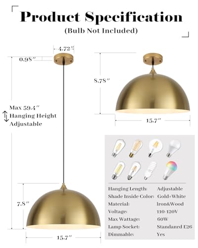 Gold Pendant Lights Kitchen Island (2 Count)