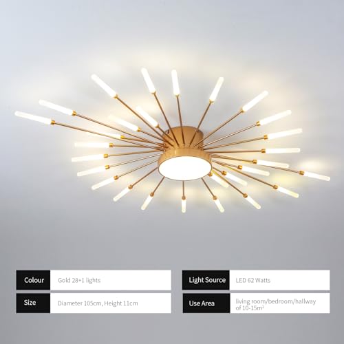 41.3" Ceiling Light Modern Flower Shape Ceiling Lamp for Living Room Dining Room Semi Flush Mount Metal Acrylic Sputnik Firework Petal LED Lighting Fixture
