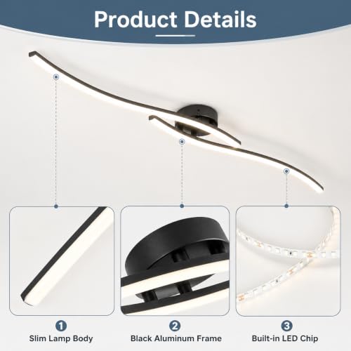 47.24Inch Linear Ceiling Light 4000K Black Modern Ceiling Light Fixture Long Flush Mount Ceiling Lamp for Hallway (2 Count)