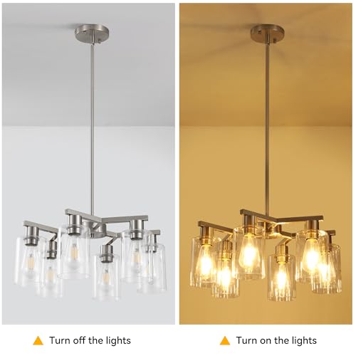 6 Light Modern Farmhouse Brushed Nickel Chandelier (6 Count)