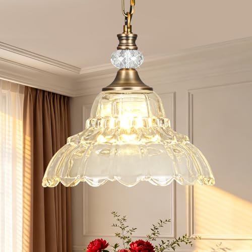 1 Piece Vintage Chandelier in Matte Antique Brass Finish with Flower (1-Light / Antique Brass and Chain Style)