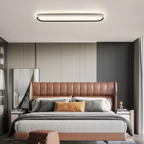 Modern LED Ceiling Light Dimmable Linear Ceiling Light 39.4in Semi Flush Mount Long Lights with Remote Control and Side Lighting for Living Room Kitchen Dining Room (2 Count)