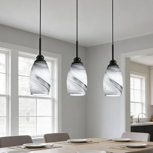 Industrial Pendant Light with Glass Shade Matte Black Pendant Lighting Adjustable Industrial Retro Style Hanging Light