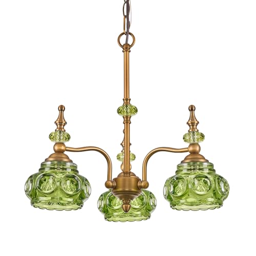 3 Light Green Pendant Lighting Fixtures Vintage Brass Pendant Light for Bedroom Kitchen Island Dining Room Living Room