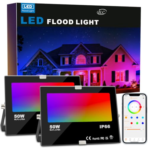 LED Flood Light 50W Outdoor RGB Color Changing (2 Count)