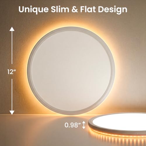 12inch LED Flush Mount Ceiling Light with Night Light (White / 2 pack)