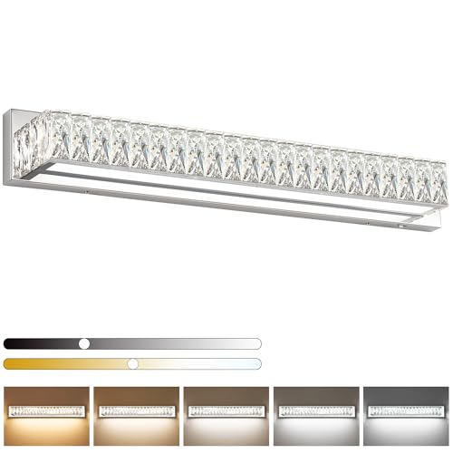 30in LED Bathroom Lights Over Mirror Modern Crystal Vanity Lights Bar Chrome Wall Lighting for Bath