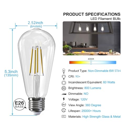 Edison Bulbs E26 LED Bulb 60 Watt Equivalent