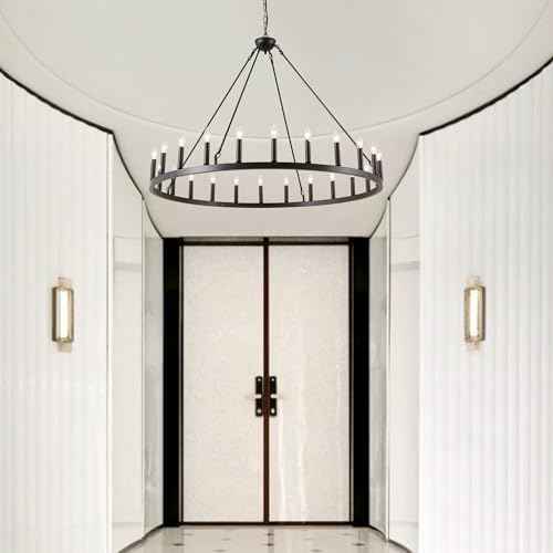 Black Wagon Wheel Chandelier Kitchen Table Lighting 24 Lights Rustic Farmhouse Dining Room Lights Chandeliers Industrial Pendant Lighting for Dining Room Kitchen Island (6 Count)
