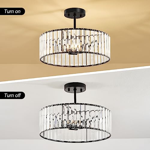 Crystal Black Semi Flush Ceiling Light 15.75 Inch