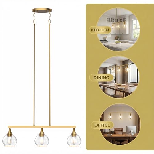 Brushed Gold Kitchen Island Linear Pendant Light