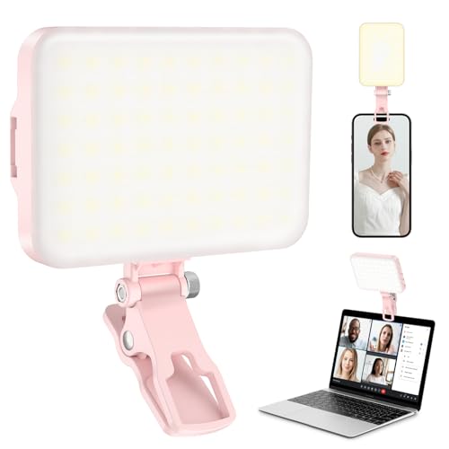 60 LED Portable Selfie Light Video Conference Lighting with Clip & Camera Tripod Adapter Rechargeable 2200mAh CRI 97+