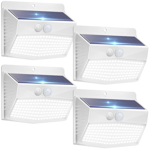 4 Packs] Solar Outdoor Lights Motion Sensor Solar Security Lights Waterproof with 3 Lighting Modes Solar Powered Wall Lights Outside for Garden Fence Yard (4 Count)