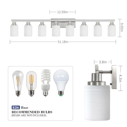 8 Light Bathroom Light Fixtures Brushed Nickel Vanity Light 52in (8 Count)
