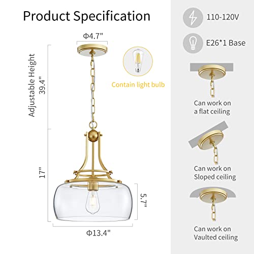 Chandelier Rustic Farmhouse Industrial Round Ceiling Pendant LED Light Fixture with Clear Glass Shades for Dining Room Kitchen Island Foyer Entryway