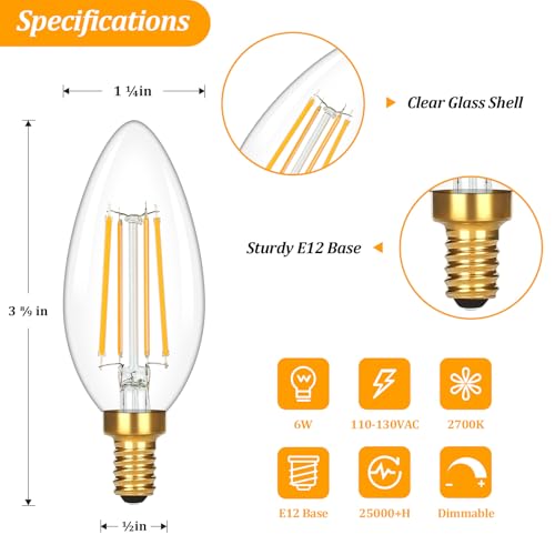 E12 Candelabra LED Light Bulbs 60W Equivalent (12 Count)
