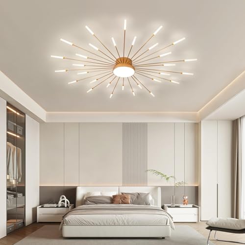 50.4" Ceiling Light Modern Flower Shape Ceiling Lamp for Living Room Dining Room Semi Flush Mount Metal Acrylic Sputnik Firework Petal LED Lighting Fixture