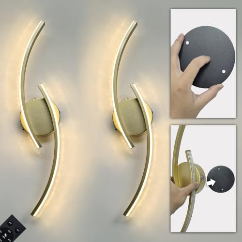 Set of 2 Crystal Glow Effect Gold Adhesive Wall Sconces Battery Operated