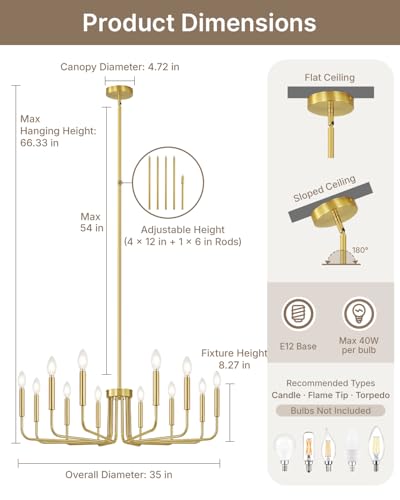 12 Light Gold Chandelier