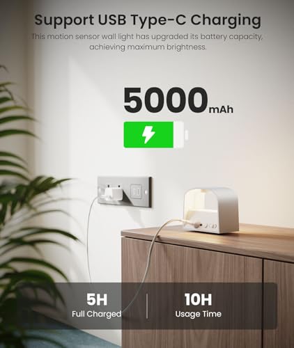 Motion Sensor Wall Light with Remote Control 3 Colors Wireless Wall Sconces LED Indoor Up and Down Wall Lamp 5000mAh Rechargeable Battery Powered Wall Lamps Brightness Adjustable (2 Count)