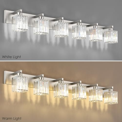Brushed Nickel Bathroom Light Fixtures 6 Light Vanity Lighting Fixture Crystal Modern Bathroom Vanity Light