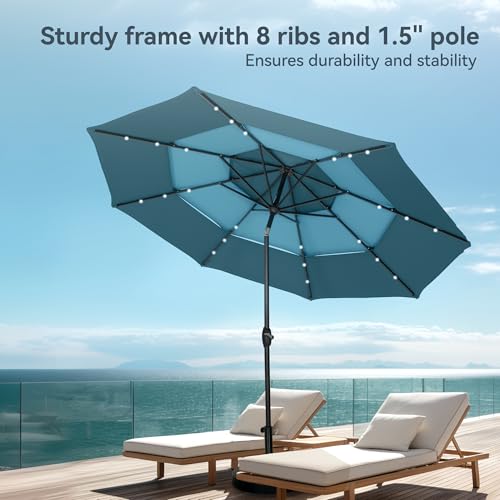 10ft 3 Tier Outdoor Patio Umbrella with Solar Lights