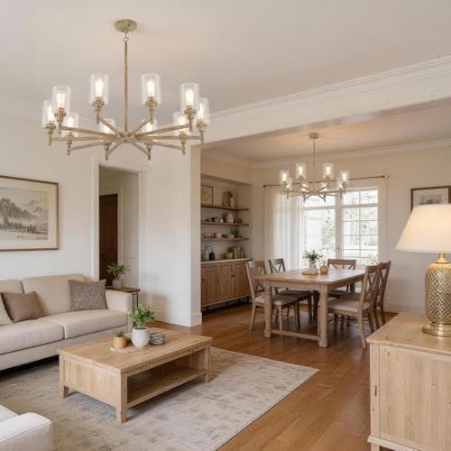 10 Light Large Farmhouse Chandeliers for Dining Room with Glass Cover 41"