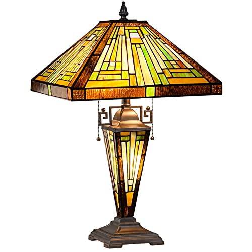 Tiffany Table Lamp Antique Amber Brown Stained Glass Lamp 3