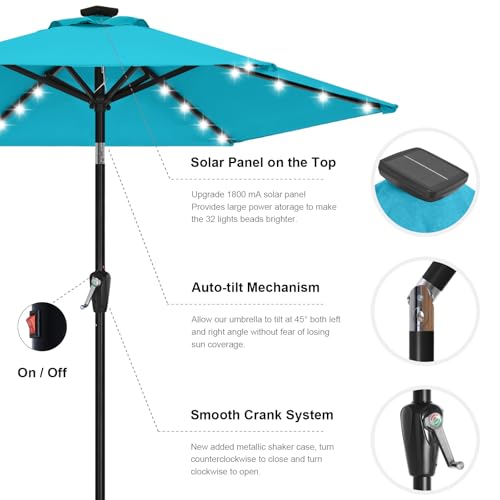 Solar Led Patio Umbrella with 24 Lights 7.5FT