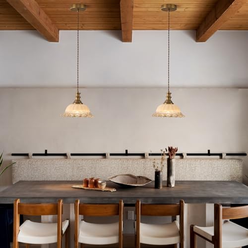 Glass Pendant Lights Modern Pendant Lighting Fixtures Hanging Lamp for Kitchen Island Bedroom Dining Room Coffee Shop Hallway Brown and Brass 2 Pack (2 Count)