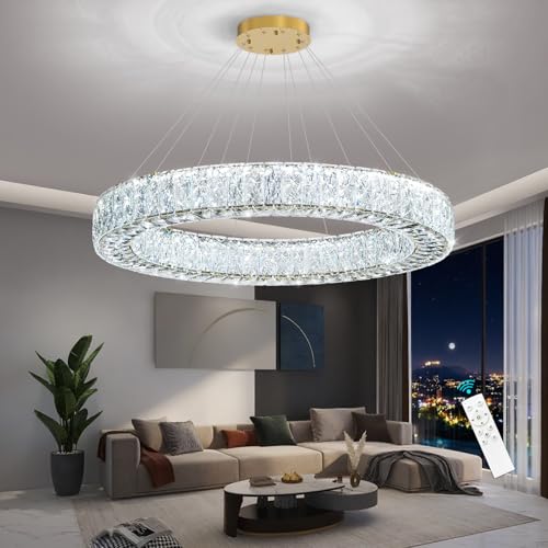 Modern Chandelier Glam Dimmable LED Crystal Chandeliers Luxury Remote Ceiling Pendants Lighting Fixtures for Dining Room Bedroom Living Room Gold
