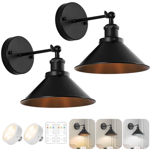 Black Vintage Wireless Battery Operated Wall Sconces (2 Count)
