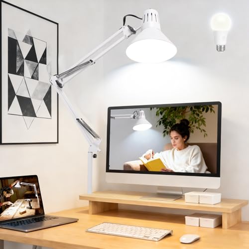 White Desk Lamp with Clamp
