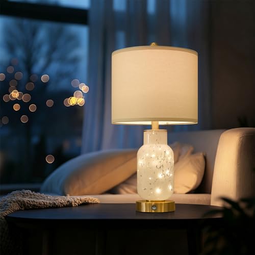 22" Glass Table Lamps Set of 2 with Night Light for Bedroom (2 Count)