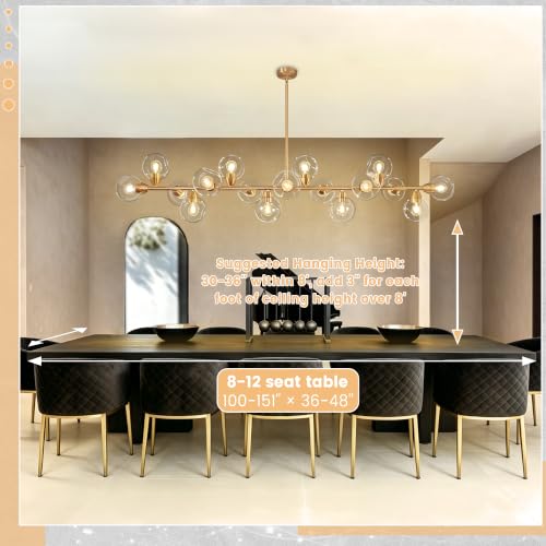 Gold Linear Chandeliers for Dining Room 17 Lights Modern Sputnik Chandelier