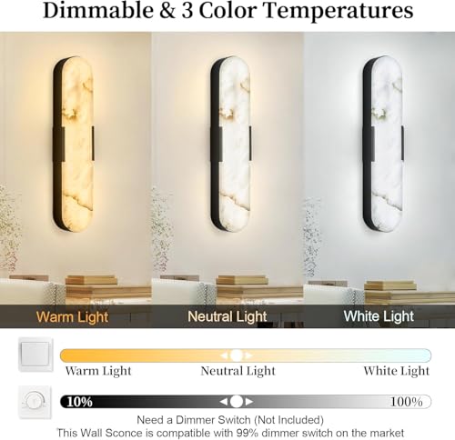 Alabaster wall Sconce 19.7in Dimming Black 4 Pcs