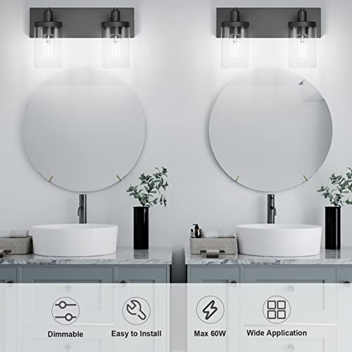 Black Bathroom Light Fixtures Vintage Vanity Light for Bathroom Industrial Wall Sconce with Clear Glass Shade